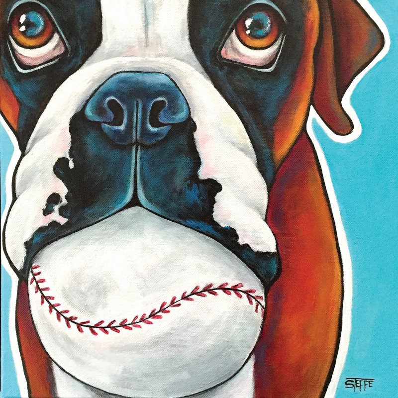 « play ball » par stéphanie gerace, reproduction d’art sur toile tendue, H 18 po x l 18 po