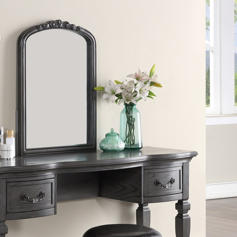 Ensemble coiffeuse avec tabouret et miroir Hanning, Gris