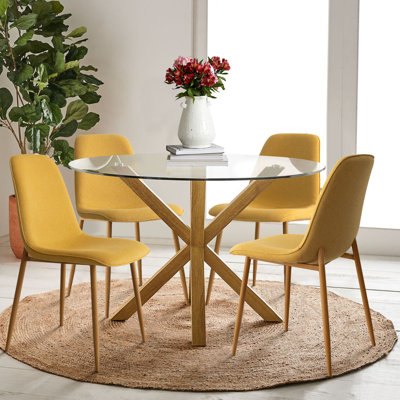Ensemble de table de salle à manger 4 personnes Folmar avec table ronde de 39,5 po et 4 chaises rembourrées en tissu
