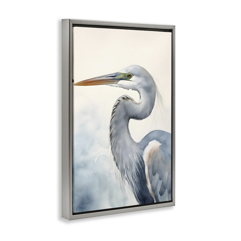 Toile flottante encadrée «Quiet Heron» par Petal Prints Design, H 31 po x l 21 po, Cadre flottant gris lustré