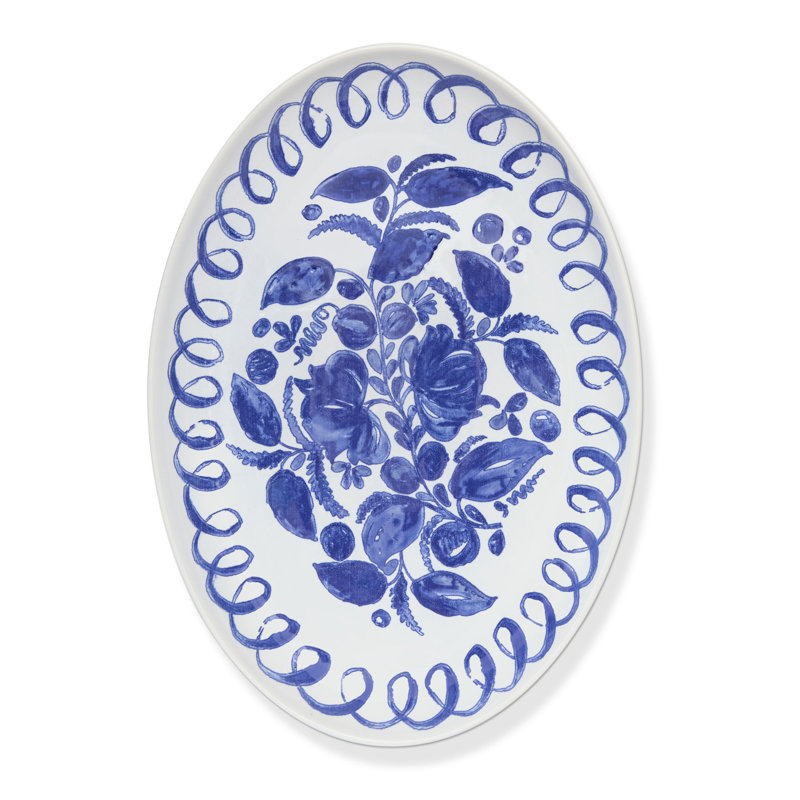 Plateau de service ovale Herman Casiano - Blanc/Bleu - 40 x 28 cm, White/Blue