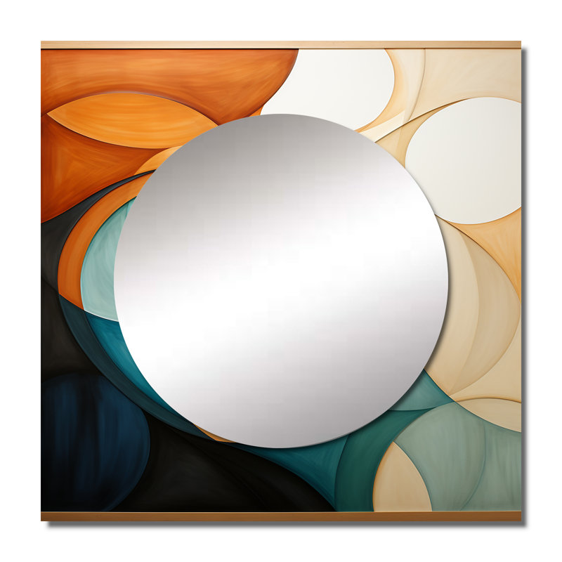 Orange orange Mid Century Harmony I - art mural abstrait miroir carré pour salle de bain, 29 po x 29 po
