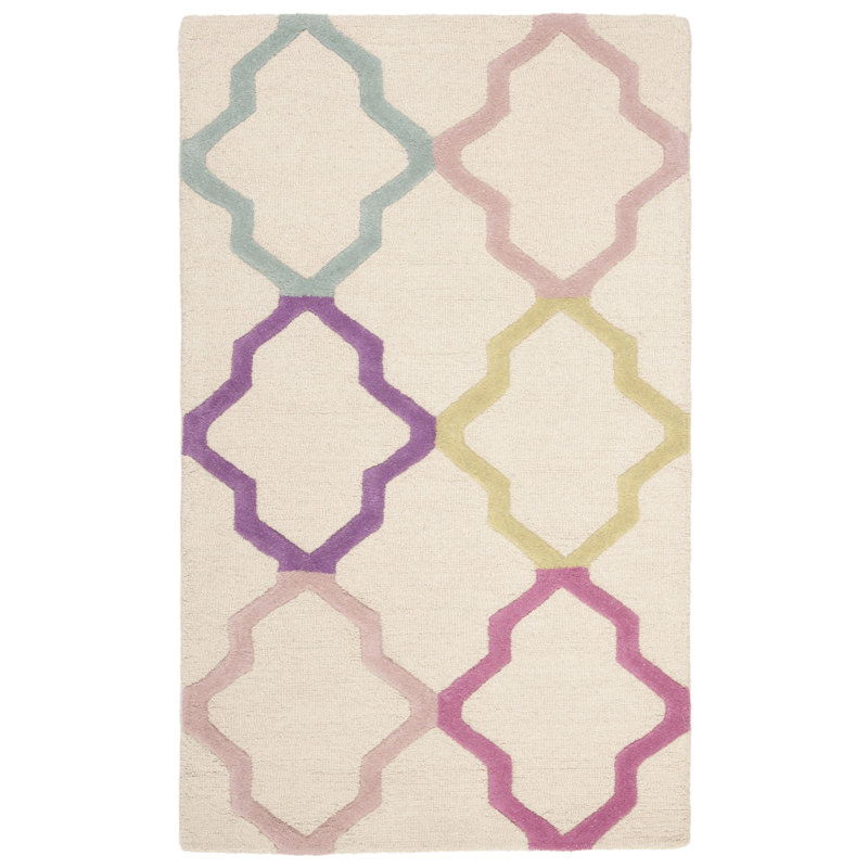 Tapis en laine indienne touffeté à la main pour enfants Thomaston, Rectangle 2 pi 6 po x 4 pi