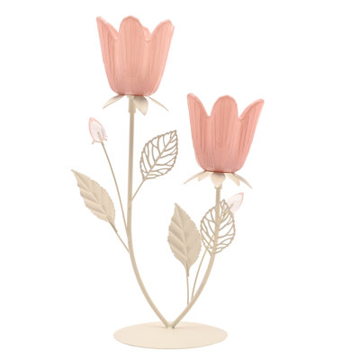  Pink & Cream Floral Double Candle Holder
