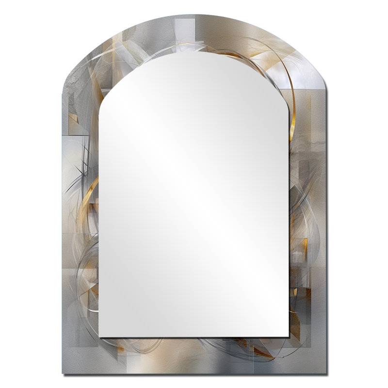 Grey Gold Captivating Liquid Ink - Marble Asymmetrical Decorative Mirror, Modern Arch Wall Mirror, Printed Metal Art