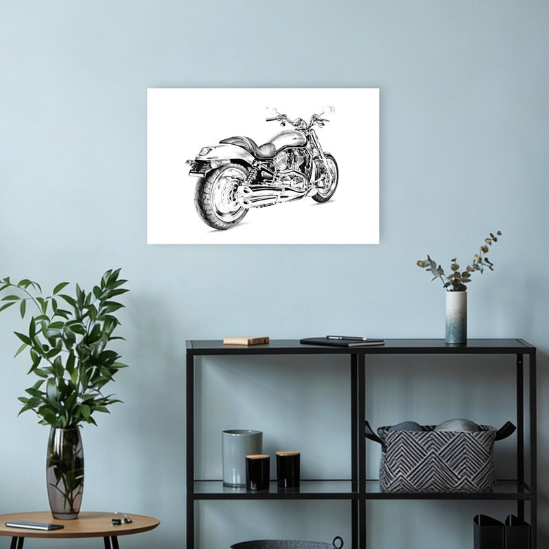 Dessin détaillé de moto - Affiche murale classique, moderne et contemporaine, H 12 po x l 18 po