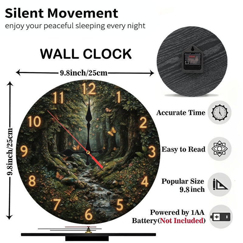Horloge de forêt avec ruisseau de papillons