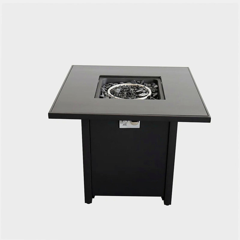 Foyer en métal thermolaqué de 30 pouces avec surface en verre fumé, Noir