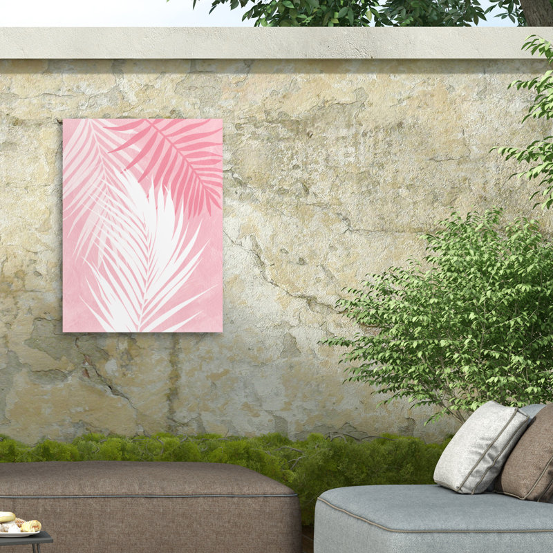 Feuilles de palmier en bambou Tina Lavoie sur toile rose pour l'extérieur, H 19 po x l 14 po