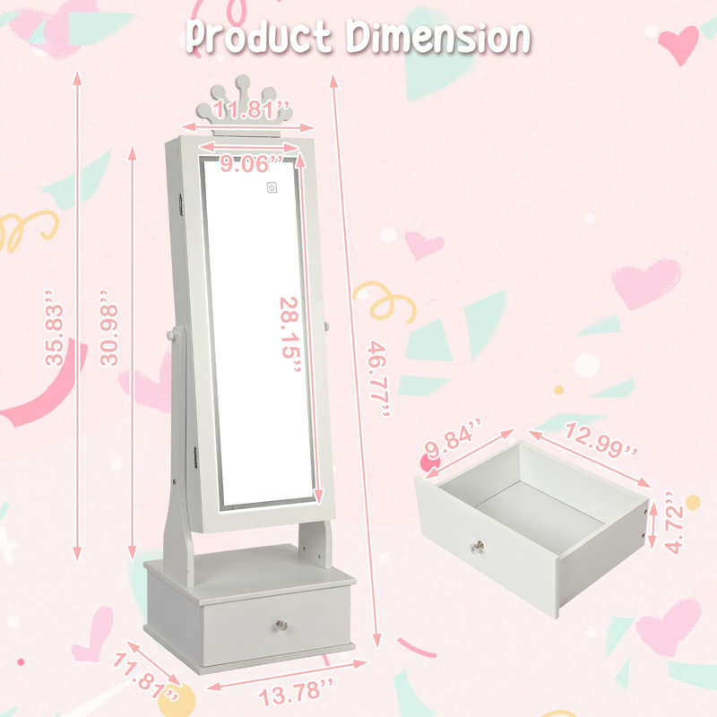 Kids Jewelry Armoire Cabinet, Full-Length Mirror