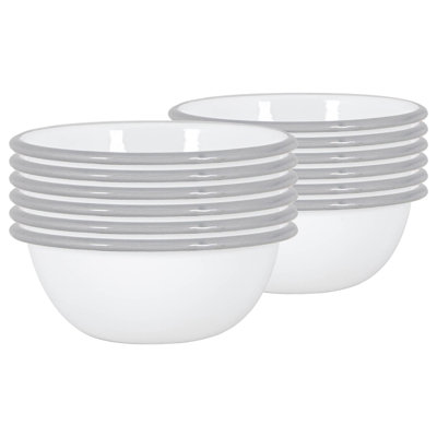 Argon Tableware - White Enamel Bowls - 16cm - Set of 12