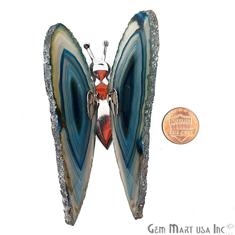 Desriee Agate Slice Butterfly Figurine, Teal