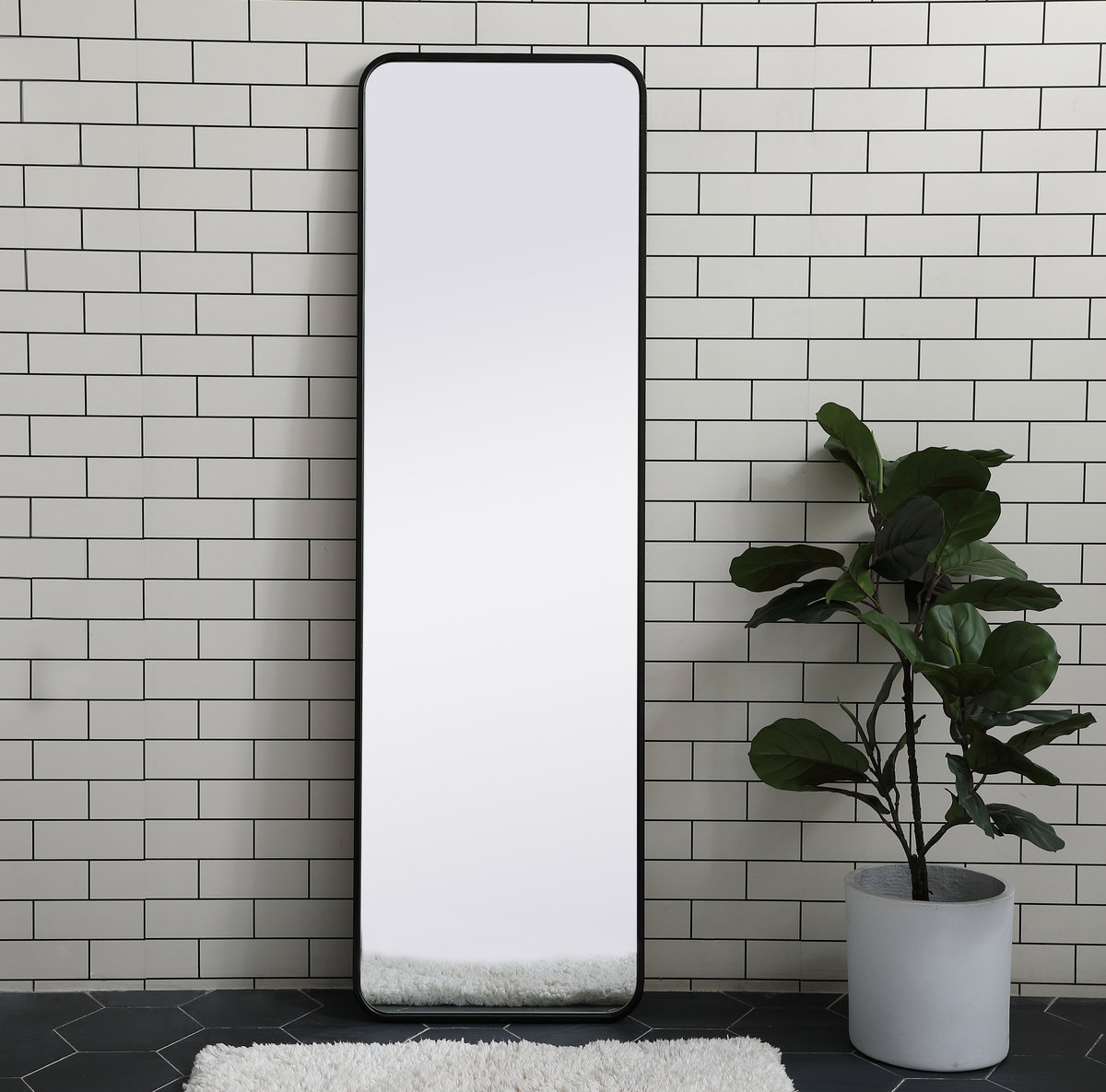 Sabine Metal Rounded Rectangle Wall Mirror, Black, 60" x 18"