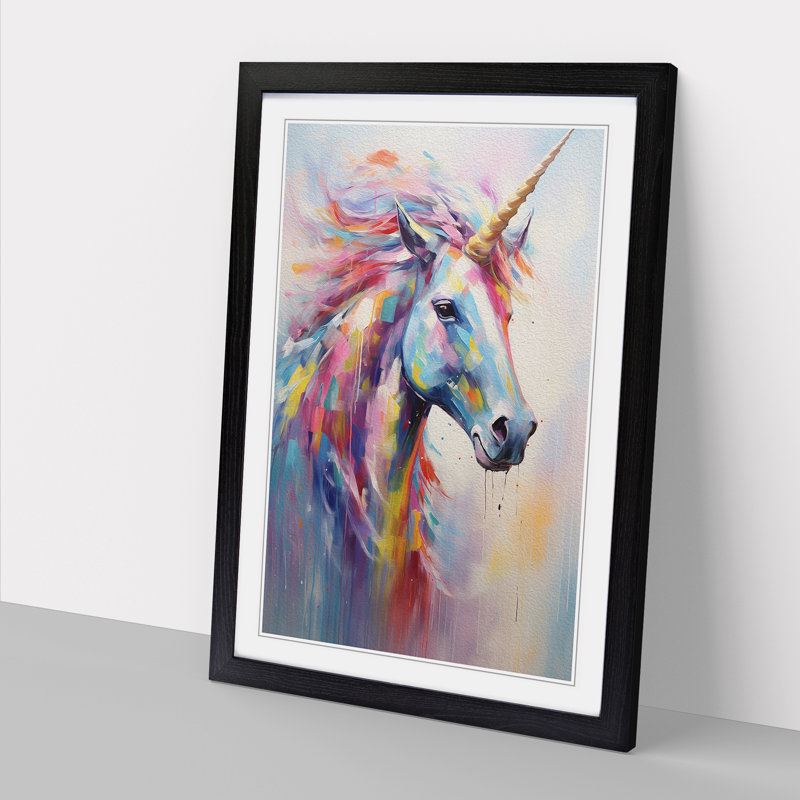Unicorn Gestural - Single Picture Frame Print on Wood, Black Framed, 46cm H x 34cm W