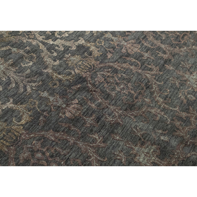 Cotton Abstract Area Rug in Dark Gray