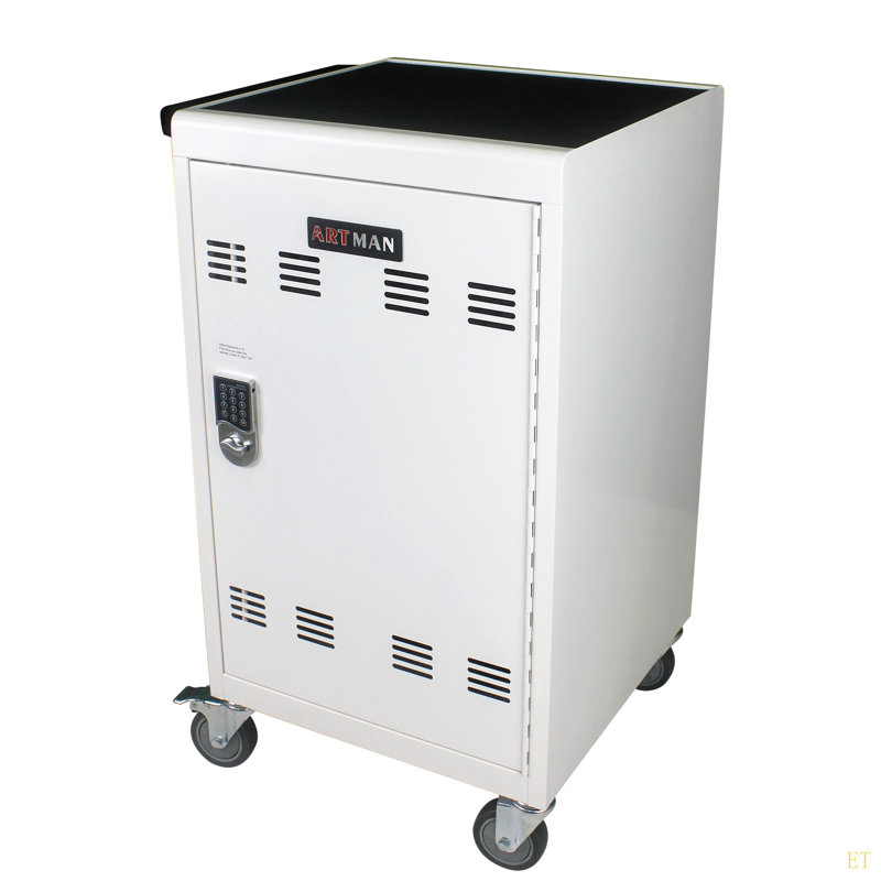 Mobile Charging Cart And Cabinet For Tablets Laptops 30-Device With Combination Lock, Antique White
