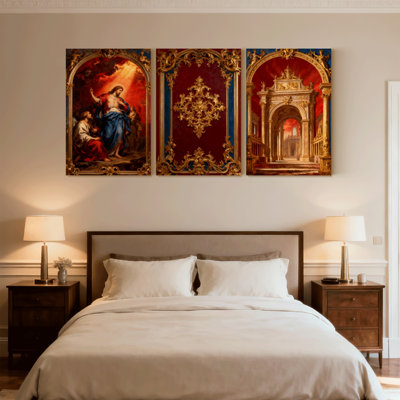 Scène religieuse abstraite, cadre baroque, ensemble de 3 impressions d'art sur toile