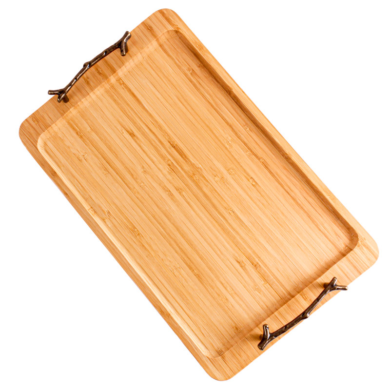 Bamboo Serving Tray with Wrought Iron Handles, 15.5"