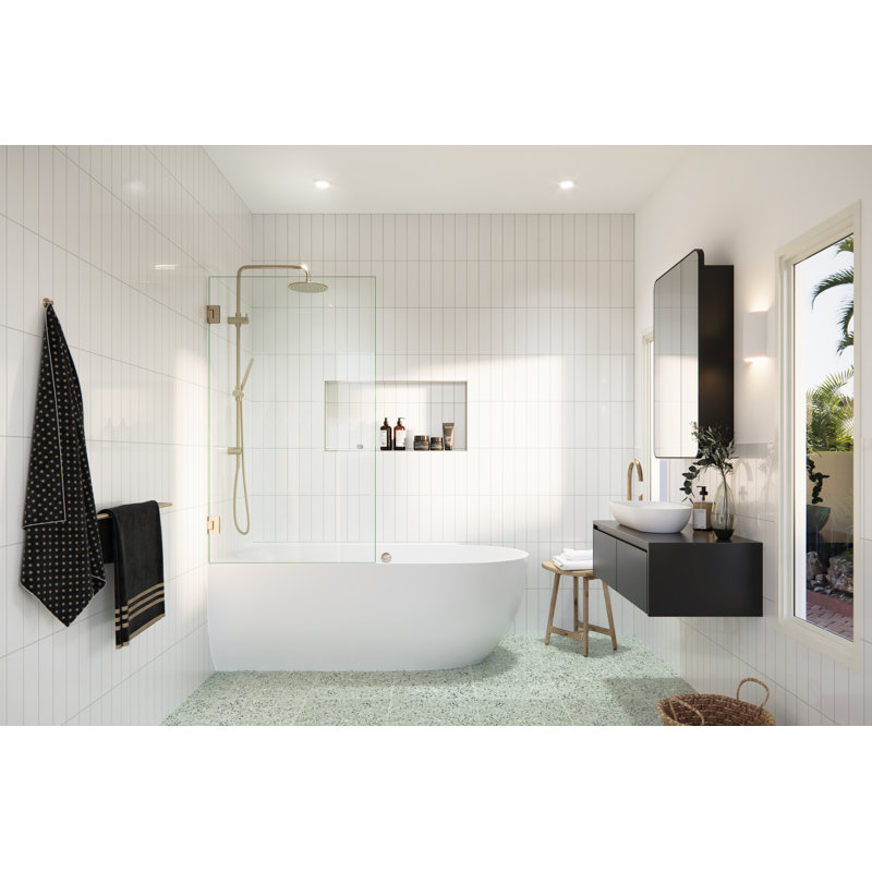 Albedo 34 in. x 58 in. Fully Frameless Glass Bathtub Shower Door, Brushed Bronze