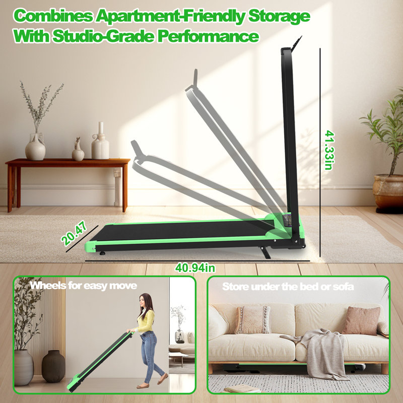 Tapis de marche électrique pliable 2 en 1, 2 CV, avec télécommande, vert, idéal pour la maison ou le bureau., Vert