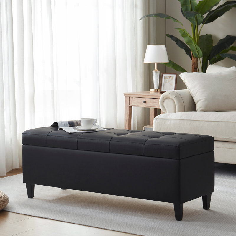 Banc de rangement rembourré en similicuir l 50,5 po, Black