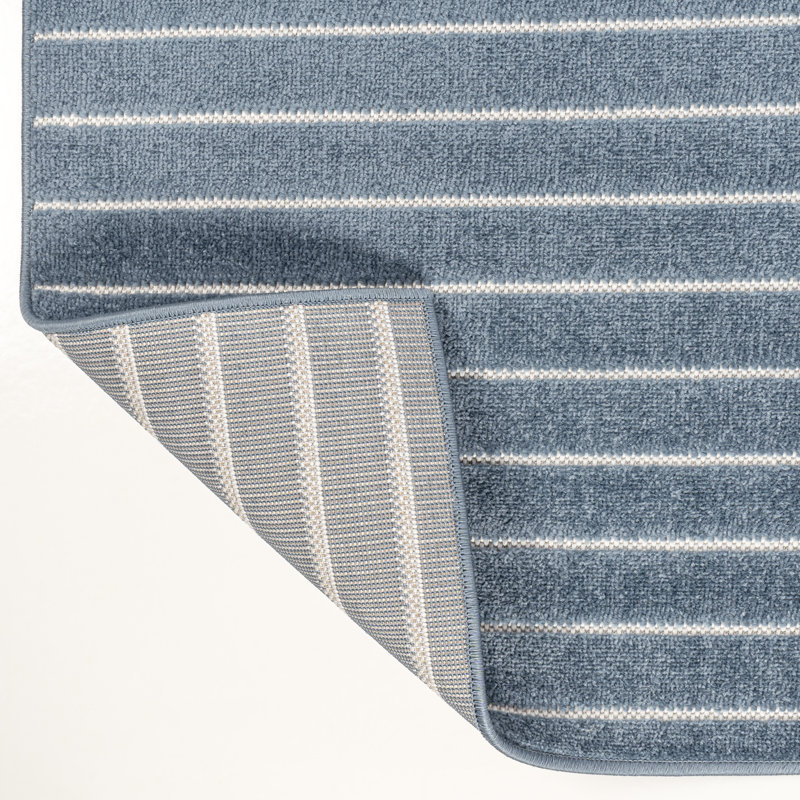 Tapis intérieur / extérieur bleu foncé / crème Alecxia, Tapis de couloir 2 pi x 8 pi