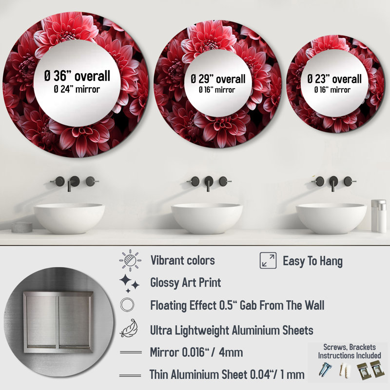 Crimson Mums Elegance Blooms I - Mums Round Mirror Wall Decor_MTMIR116478, 29" x 29"