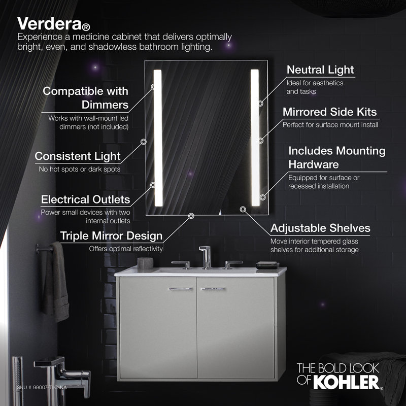 Verdera® TLC Light Mirror Medicine Cabinet, 30" H x 24" W x 5.19" D