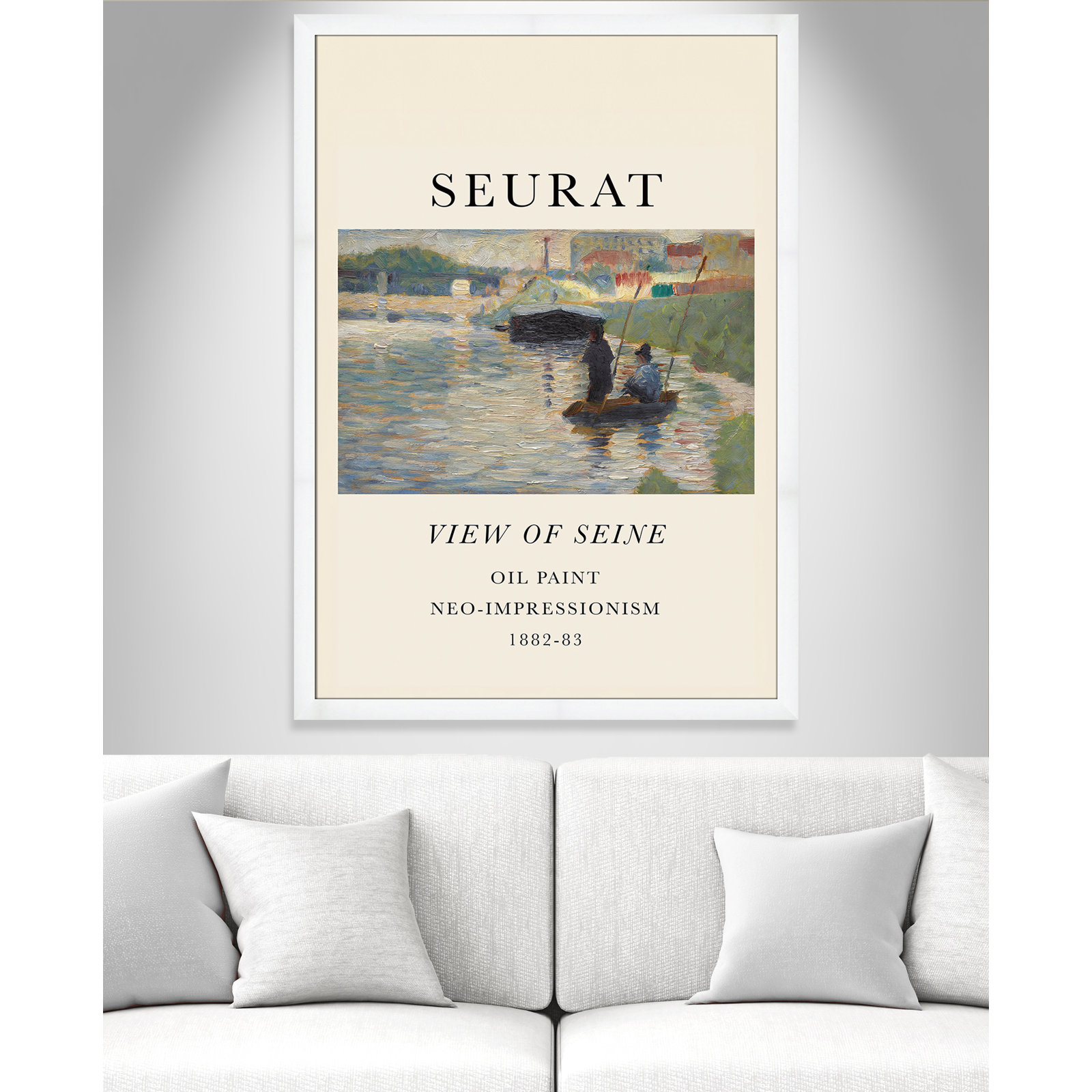 Old Masters Collection "View of Seine" Print, White Single Picture Frame, No, 49" H x 35" W x 1.25" D