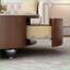 Round Sintered Stone Coffee Table with Walnut Base for Living Room, Easy-Clean and Storage