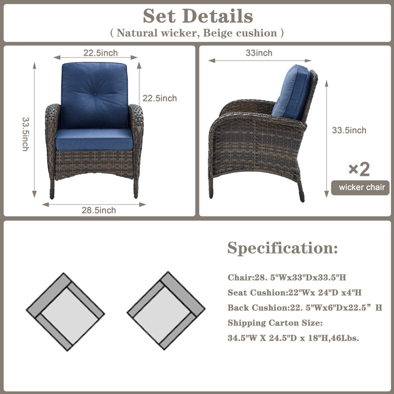 Chaise longue d'extérieur en osier / rotin avec coussin Bickleton, Bleu, Brun