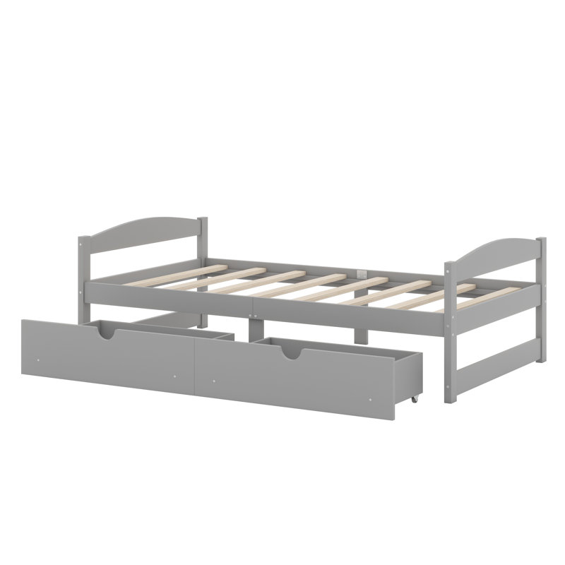 Lit plateforme avec deux tiroirs, Gris