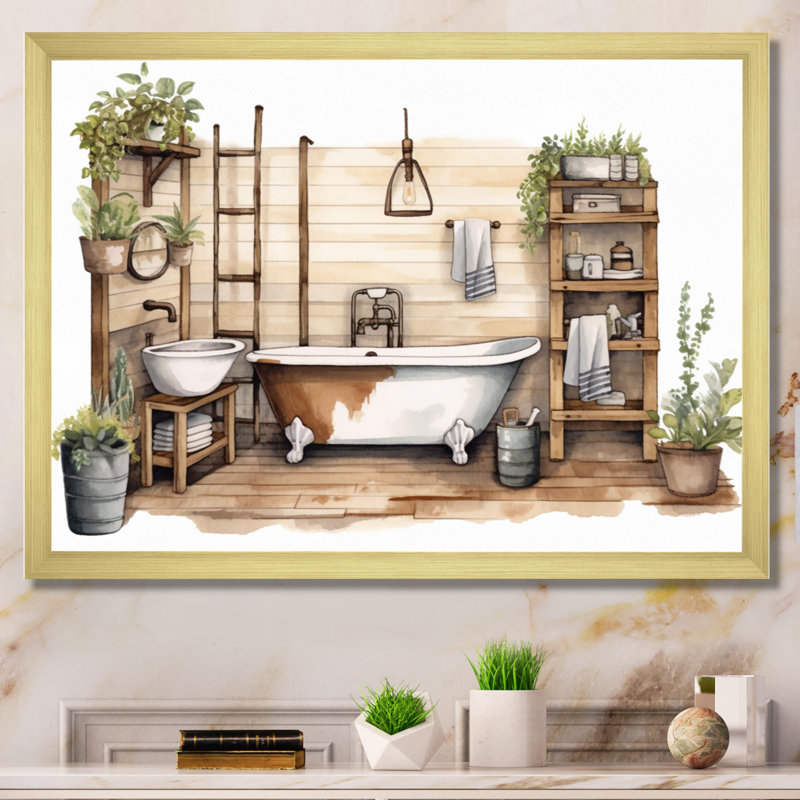 Décor de salle de bain naturel - impression, H 34 po x l 44 po x P 1,5 po, Encadrement doré