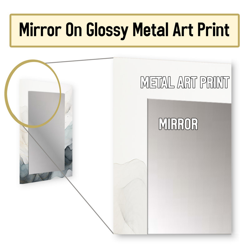 Blue Grey Line Art Conceptual Abstract II - Line Art Mirror, Blue Unique Wall Mirror, Printed Metal Art, 32" x 24"
