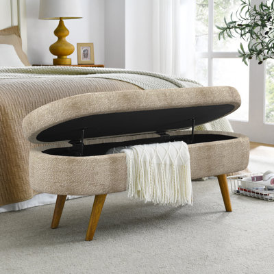 Banc de rangement repose-pieds ovale, pieds en bois d'hévéa, brun (43,5 po x 16 po x 16 po)