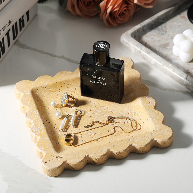 Square Natural Marble Tray,Golden Travertine