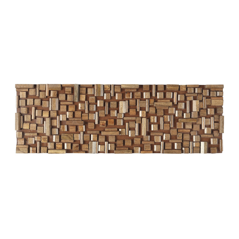 Décoration murale abstraite à motif géométrique en bois de manguier gris, H 36 po x l 12 po x P 2,2 po