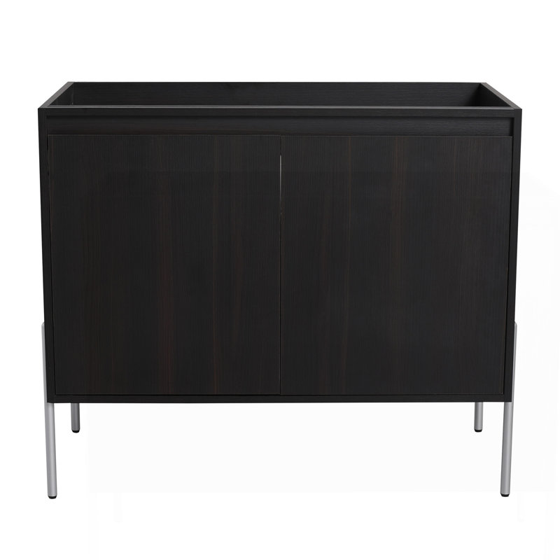 Meuble-lavabo sur pied 36 po, armoire de rangement avec portes à fermeture douce (ensemble KD) - sans le lavabo, Chêne foncé