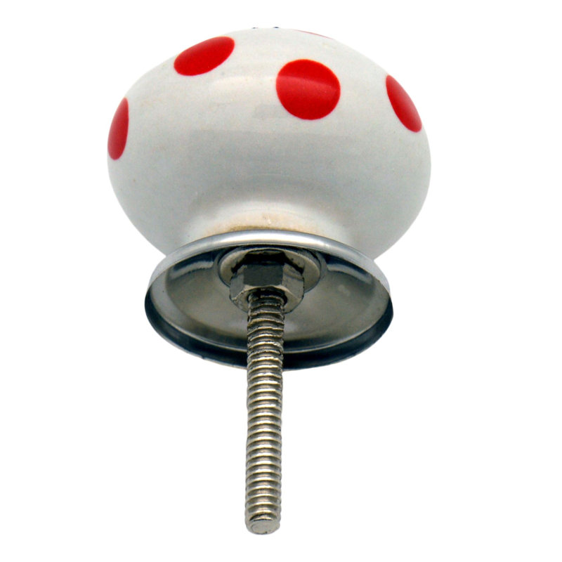 Nicola Spring - Round Ceramic Cabinet Knobs, White/Red
