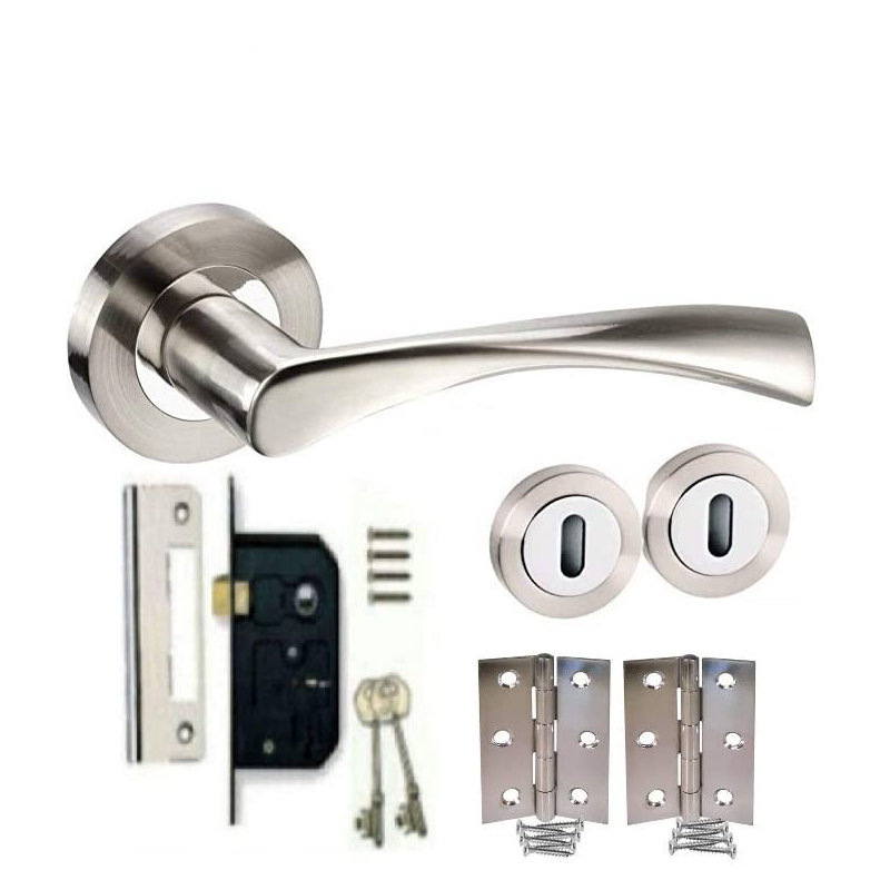 Golden Grace Astrid Design Modern Door Handles Lock Set in Dual Finish with 3 Lever Lock, 2 Keys and 1 Pair of 3" Butt Hinges