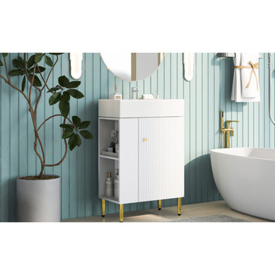 White 21.6" Bathroom Vanity With Ceramic Sink & Left Side Storage, Frame, Door For Smooth Operation, Spacious Modern Outlook - White, Sink, Cabinet, Soft-Close To Reduce Noise, Abundant Flair