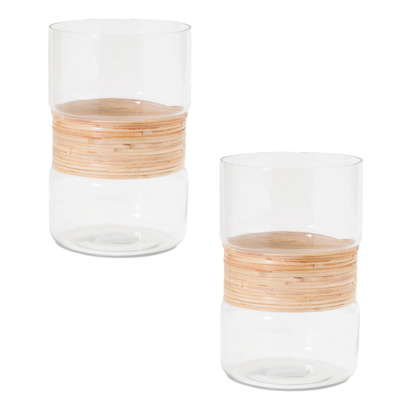 Glass Candle Holder with Bamboo Accent