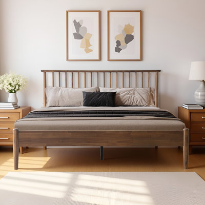 Ariona Full Size Bed Frame - AIB-44-F with Solid wood Headboard & Footboard, Center Metal Legs, 12 Durable Slatted Base, No Box Spring Needed, Easy Set Up, Anti-Slip & Noise-Free, Warm Walnut