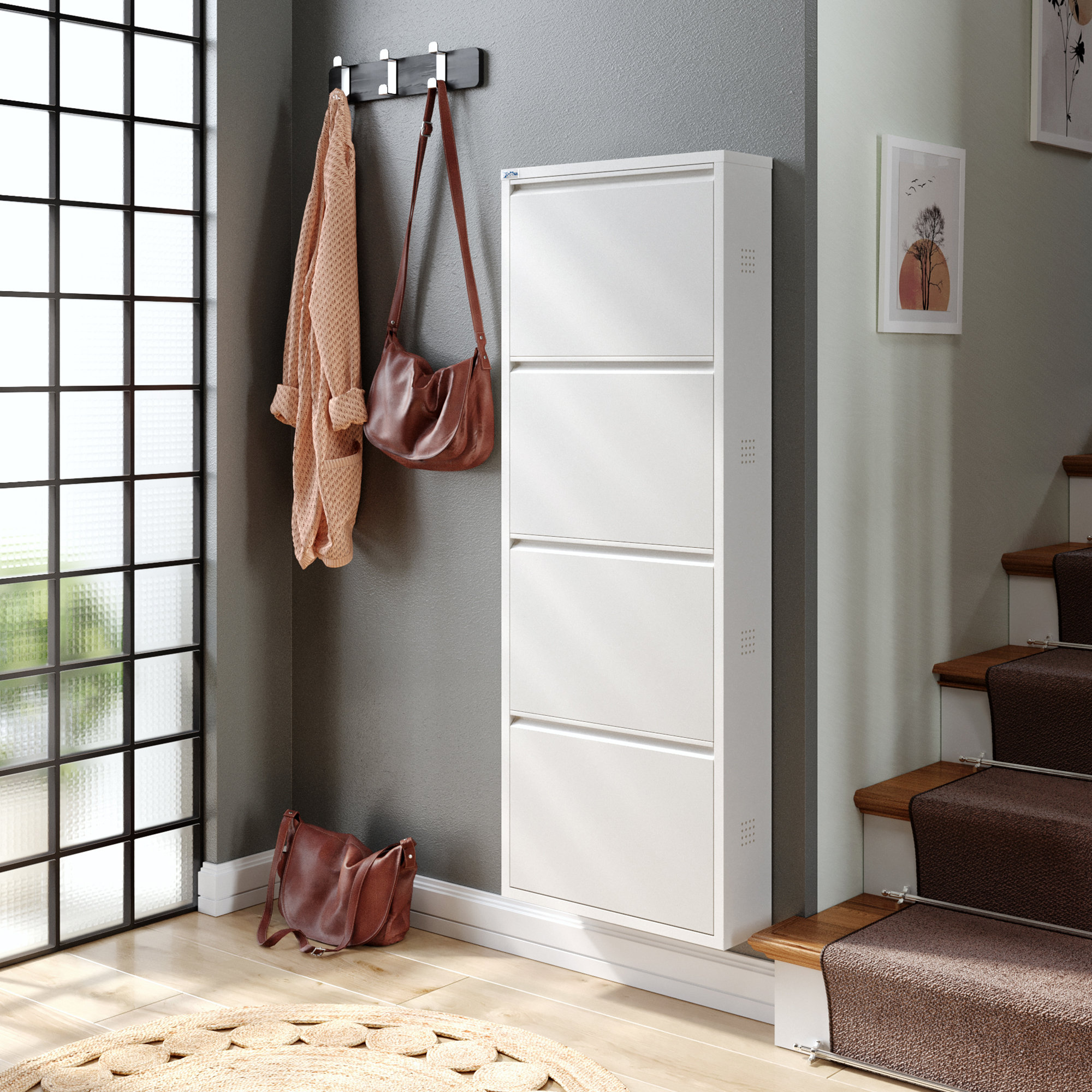 Latitude Run® Antibacterial Tier Metal Shoe Cabinet Side Holes