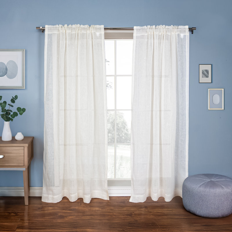 100% Pure Linen Lightweight Voile Sheer Rod Pocket Curtain (Single Panel), 52" W x 108" L, Ivory