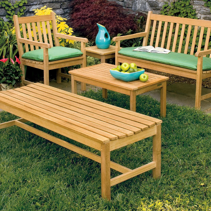 Classic Outdoor Teak Dining Bench, 17.5" H x 59.5" W x 18.75" D, Natural Teak