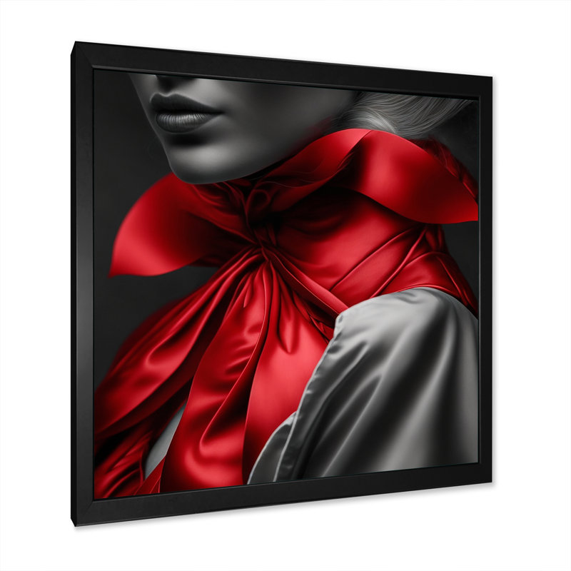 «Elegant Retro Allure» en noir et rouge II - reproduction sur toile, Impression noire sur toile encadrée