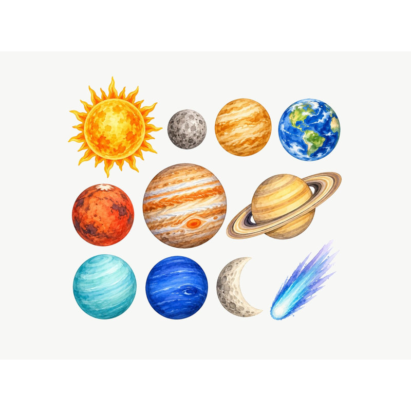 Planet Wall Decals, Set of 11 Peel and Stick Nursery Wall Stickers, Satin Finish Removable Kids Room Wall Art, 20"W x 20"H (50 x 50 cm)