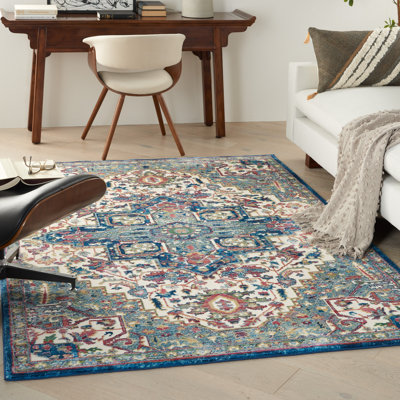 Tapis floral ivoire / bleu marine / rouge Sagadahoc