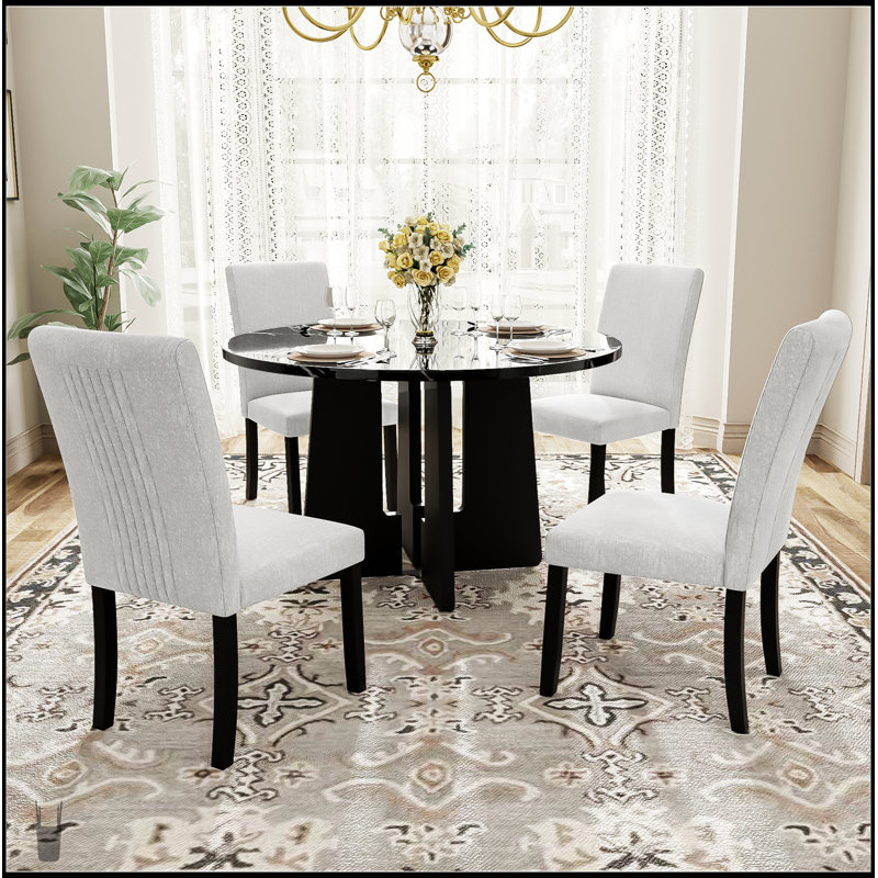 Ensemble de table de salle à manger 5 pièces avec table moderne de 43 pouces et 4 chaises rembourrées pour une salle à manger confortable et élégante